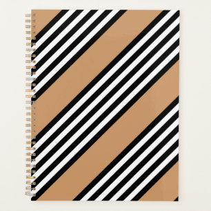 Agenda Padrão de cinco faixas, preto e branco, com bronze