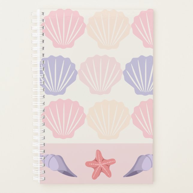 Agenda Padrão de Conchas e Estrelas-do-Mar Pastel (Frente)
