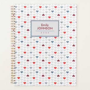 Agenda Padrão de Coração Azul Cinza Vermelho