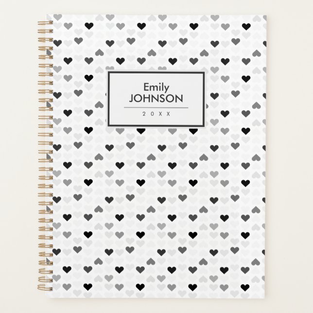 Agenda Padrão de Coração Branco Preto Cinza  (Frente)