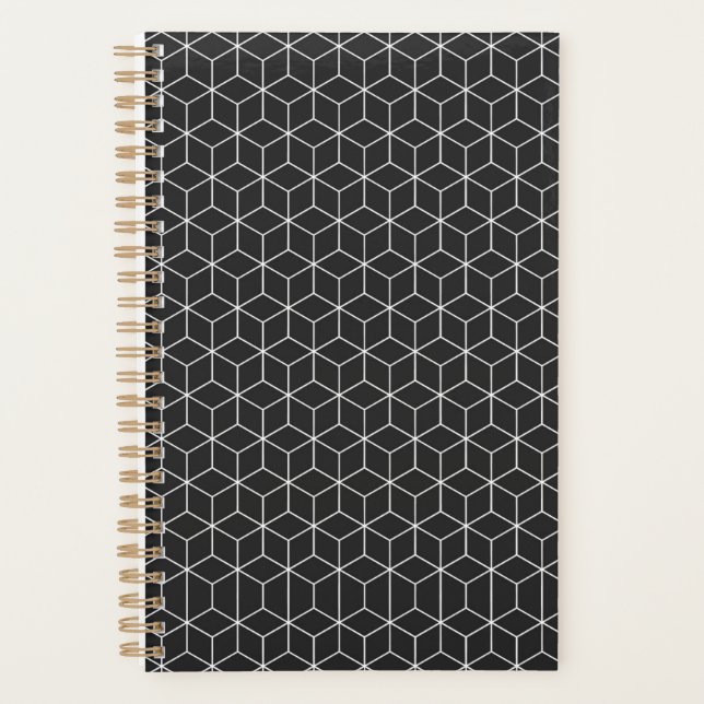 Agenda Padrão de Cubo Geométrico Preto e Branco (Frente)