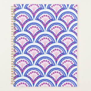 Agenda padrão de damasco floral azul