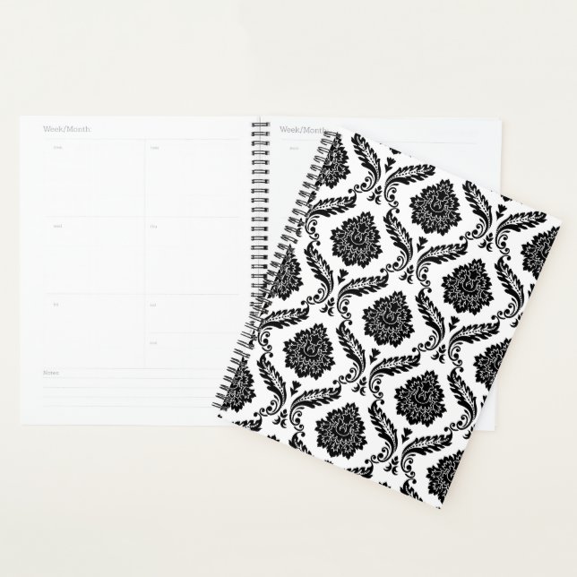 Agenda Padrão de Damasco Rococó Preto no Branco (Exibição)