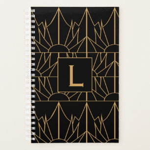 Agenda Padrão de Deco de Arte Dourada e Negra