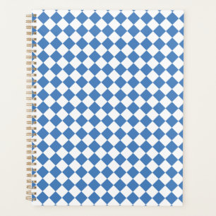 Agenda Padrão de Diamante Xadrez Branco Azul