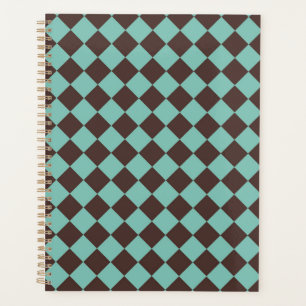Agenda Padrão de Diamante Xadrez Marrom e Azul-claro