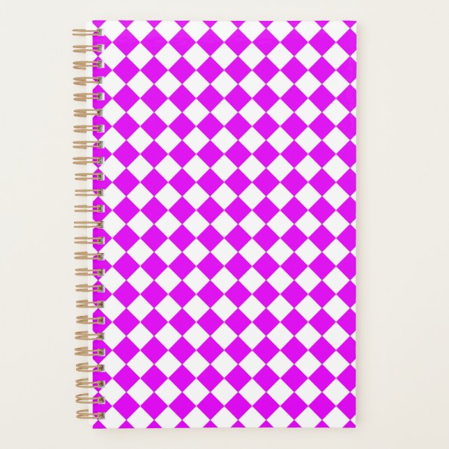 Agenda Padrão de diamante xadrez rosa branco (Frente)