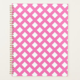 Agenda Padrão de Diamante Xadrez Rosa Branco