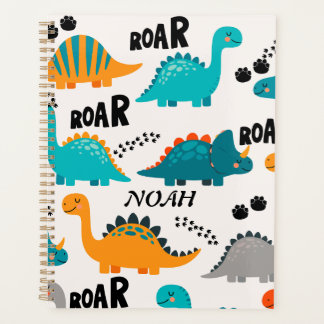 Agenda Padrão de Dinossauro Fofo Nome Monograma Personali
