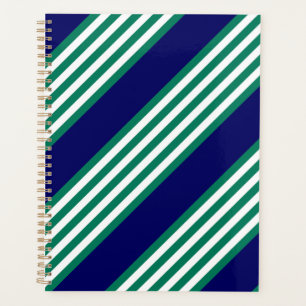 Agenda Padrão de faixas verdes e brancas com azul-marinho
