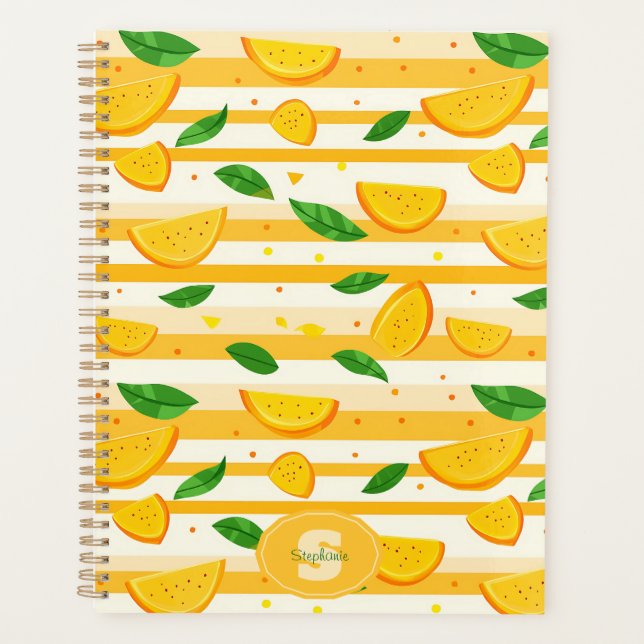 Agenda Padrão de Fatia Laranja com Folhas Verdes (Frente)