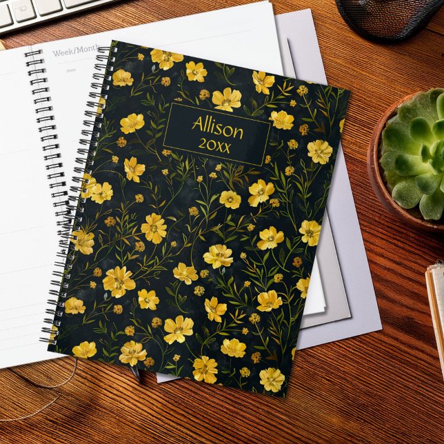 Agenda Padrão de Flor Amarelo Elegante (Criador carregado)