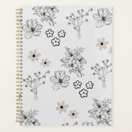 Agenda Padrão de Flor Hippie Y2K Preto Retro cinza