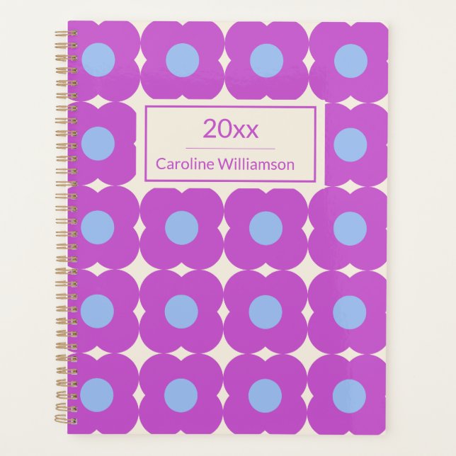 Agenda Padrão de Flor Retro Roxo Mid Mod Personalizado (Frente)