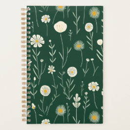 Agenda Padrão de Flor Silvestre Elegante em Verde Escuro 