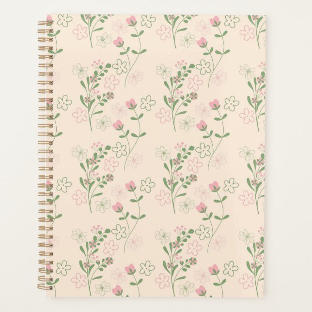 Agenda Padrão de Flor Verde Rosa Y2K 70s Rosa Verde (Frente)