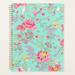 Agenda Padrão de Floral Mint Chinesice Japonês Vintage