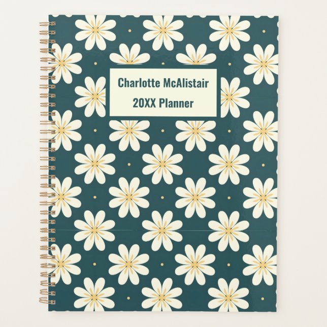 Agenda Padrão de flores brancas e amarelas (Frente)