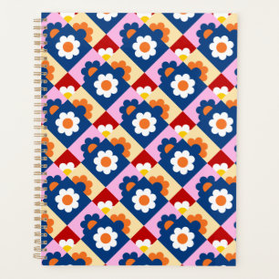 Agenda Padrão de Flores Coloridas Fofo Retrô