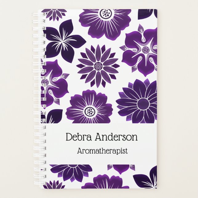 Agenda Padrão de Flores Florais Roxas Nome Personalizado (Frente)