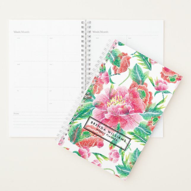 Agenda Padrão de Flores Rosa Brilhante (Exibição)