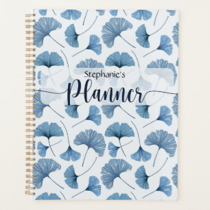 Agenda Padrão de folha Gingko Azul e Branco