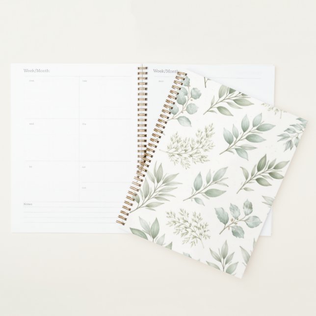 Agenda Padrão de Folhas Botânicas Verde Suave  (Exibição)