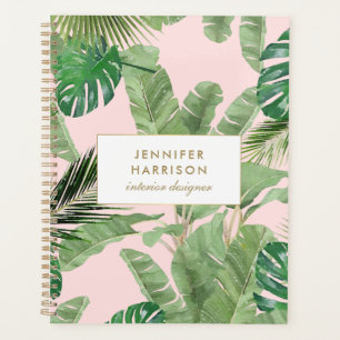 Agenda Padrão de Folhas Tropicais de Aquarela a Rosa