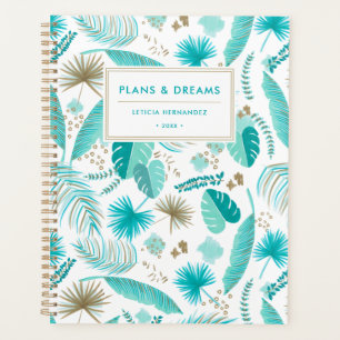 Agenda Padrão de Folhas Tropicais Turquesa Personalizado