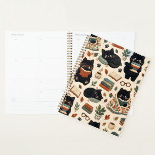 Agenda Padrão de Gato Preto Aconchegante Amante de Livros