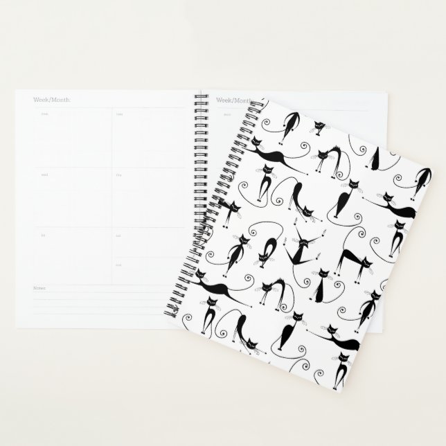 Agenda Padrão de Gato Preto Esbranquiçado Whimsical (Exibição)