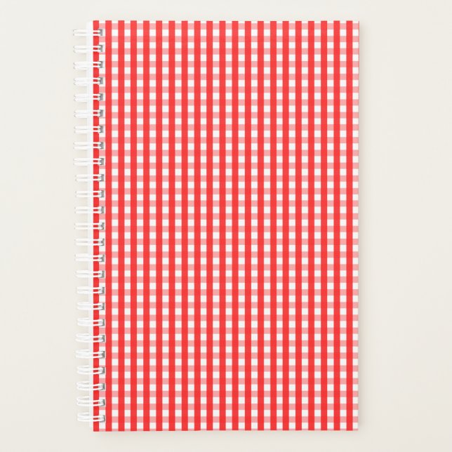 Agenda Padrão de Gingham Vermelho e Branco (Frente)