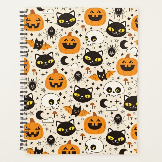 Agenda Padrão de Halloween Retro Bonito (Frente)
