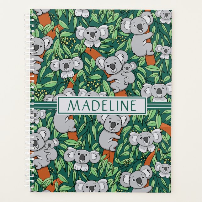 Agenda Padrão de Koala Cute Personalizado Caçador Verde (Frente)