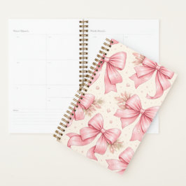Agenda Padrão de Laço Rosa Fofo – Pastel Estético Coquett
