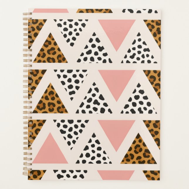 Agenda Padrão de Leopardo Chic e Triângulo Rosa (Frente)