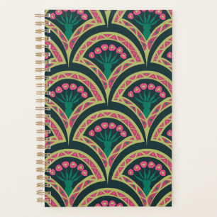 Agenda Padrão de leque floral rosa e verde