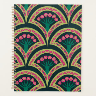 Agenda Padrão de leque floral rosa e verde