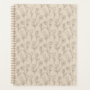 Agenda Padrão de Linha Floral Minimalista Elegante
