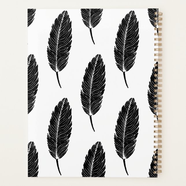 Agenda Padrão de Linoco de Pena Russa Preta e Branca (Verso)