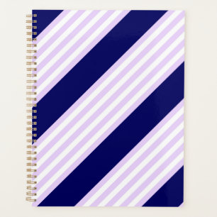Agenda Padrão de listras brancas e lilás com azul-marinho