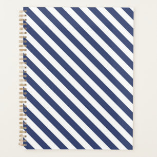 Agenda Padrão de listras diagonais azuis marinho e branco