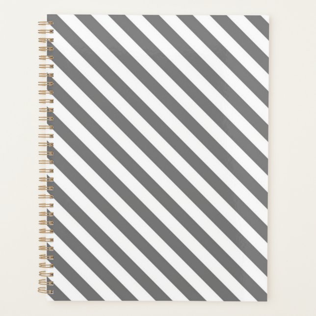 Agenda Padrão de listras diagonais cinza e branco (Frente)