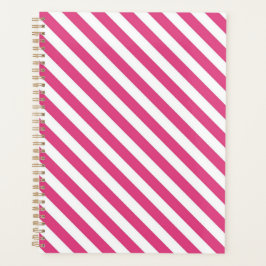 Agenda Padrão de listras diagonais rosa e branco