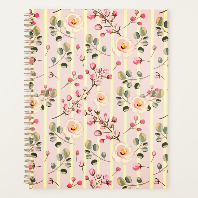 Agenda Padrão de Listras Florais Rosa Suave (Frente)