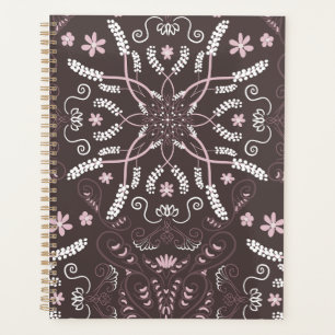 Agenda Padrão de Mandala Botânica Escuro Elegante