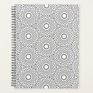 Agenda Padrão de Mandala Geométrica Preto e Branco Modern