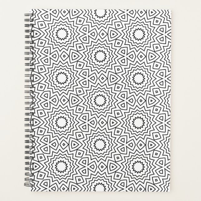 Agenda Padrão de Mandala Geométrica Preto e Branco Modern (Frente)