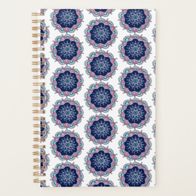 Agenda Padrão de Mandala Rosa Azul Boho (Frente)