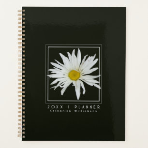 Agenda Padrão de Margarida Preto e Branco Moderno Nome 20